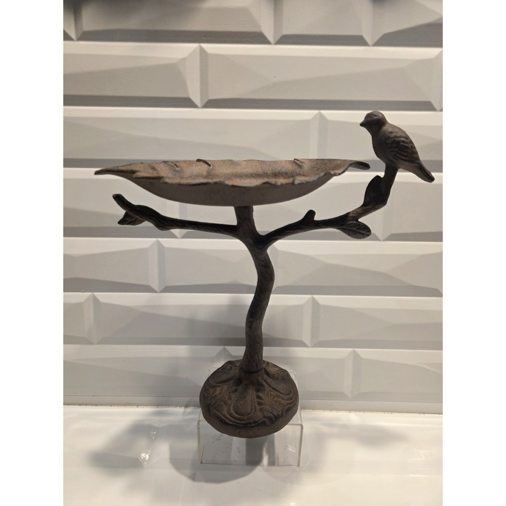 Cast Iron Tabletop Garden Bird Bath, Feeder or Trinket Dish 11" Bird on Branch